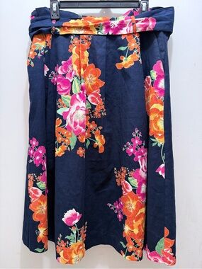 eva.mendes Navy Floral A-Line Skirt with Self-Tie Waist